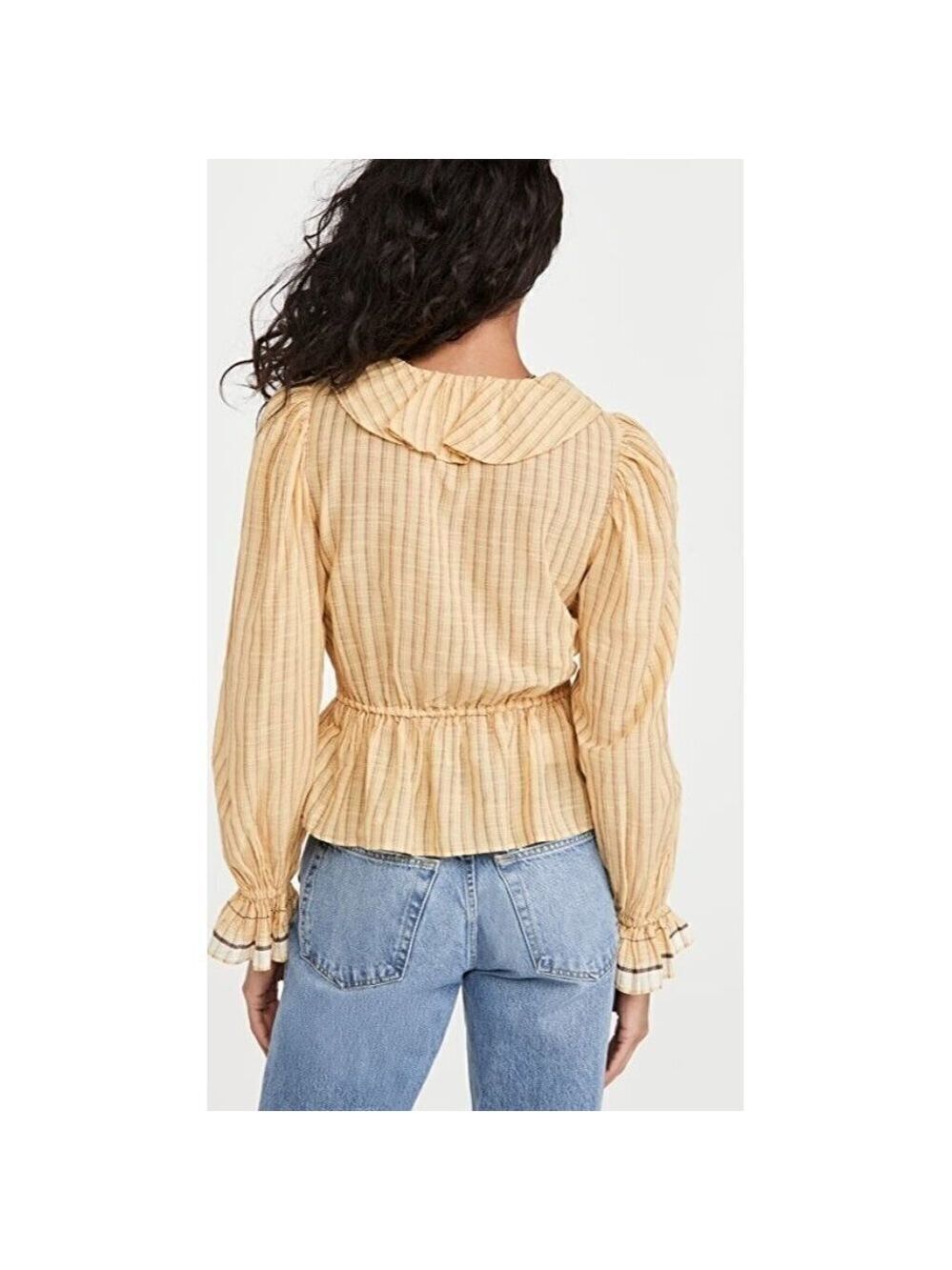 ULLA Johnson BNWOT Blouse "Kalila" V-Neck Stripe Sz 0 Striped Ruffles - Picture 10 of 10